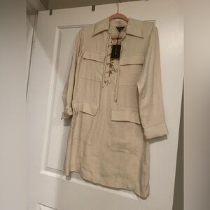 Cream Lace-Up Linen Blend Dress  Size XS NWT Out Stock Style.